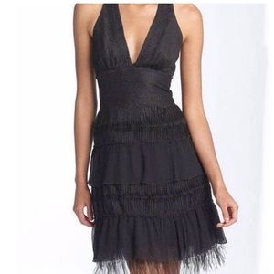 NWT BcBgMaxazria Black Lace and Feather Halter